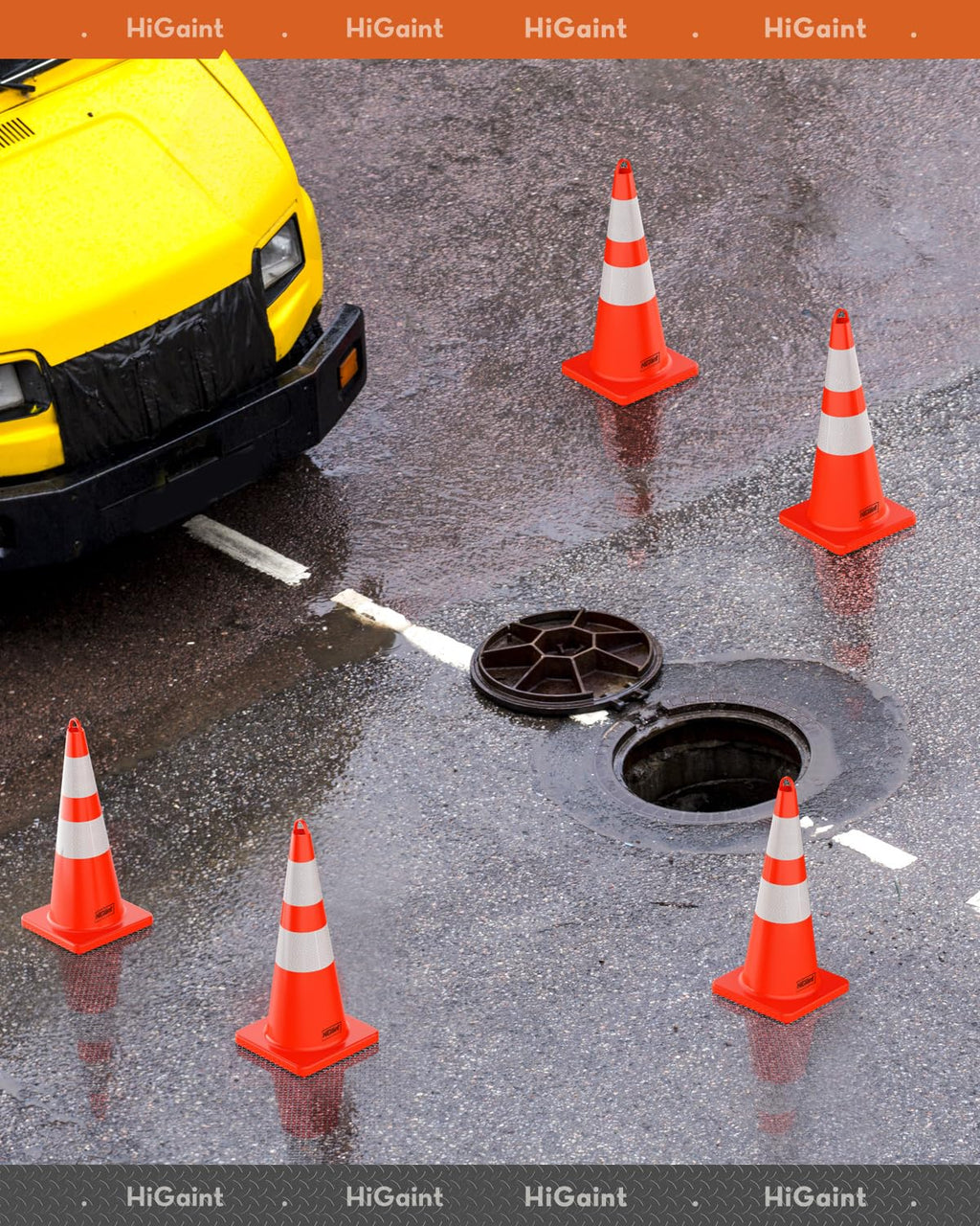 12 Pack 28" Traffic Cones with Wide Base | 3.7lb Each; 13" x 13" Base; Top Carry Ring; Stackable for Compact Storage.