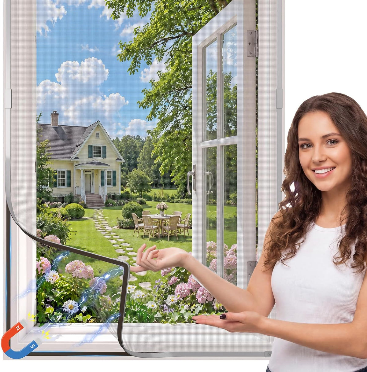 Window Screen Magnetic Window Screen Replacement Max 39" x 59", DIY Fiberglass Mesh Adjustable Window Screens for