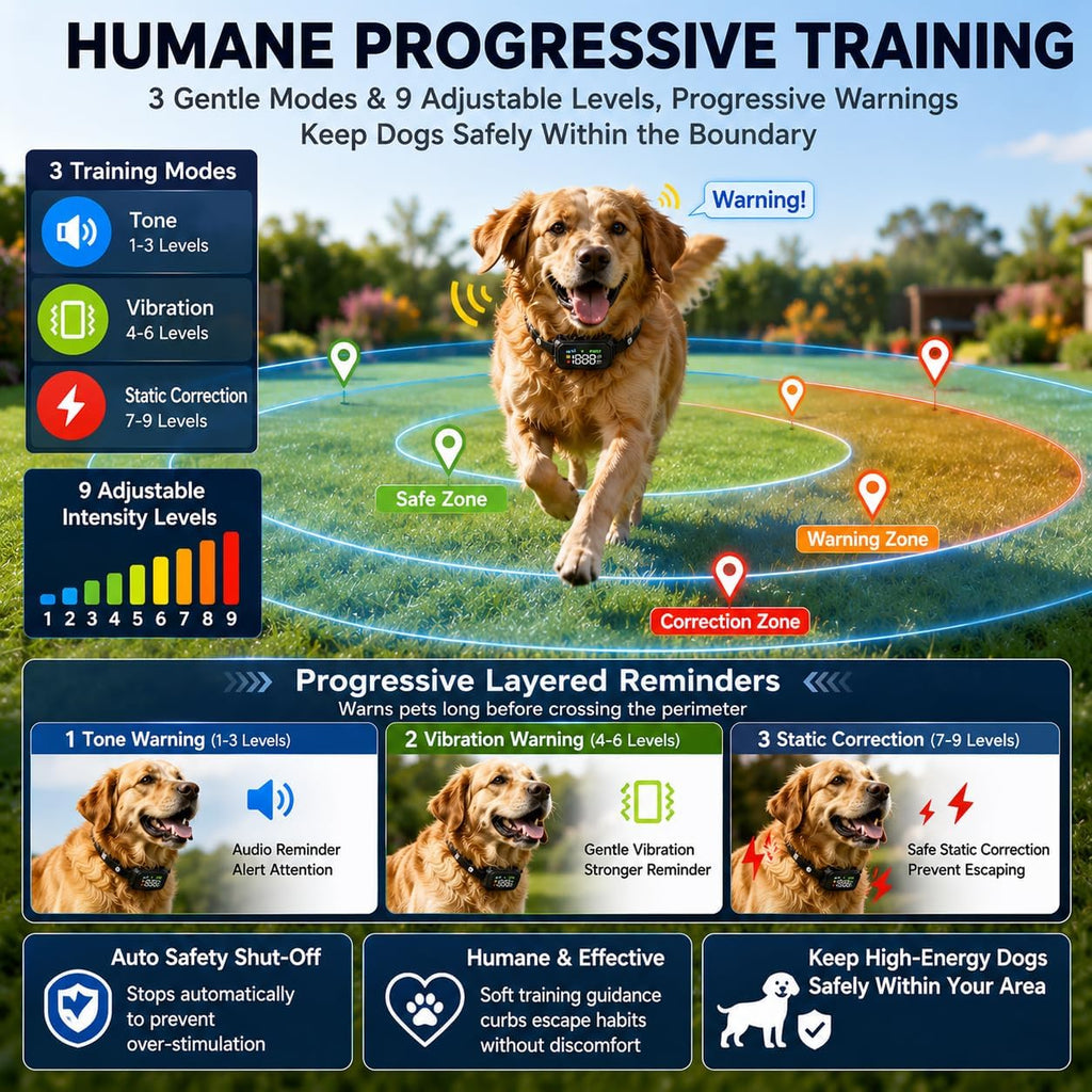 GPS Wireless Dog Fence System, Invisible Dogs Fence 49-6561 FT Range, IPX7 Waterproof Rechargeable Electric Dog Pet