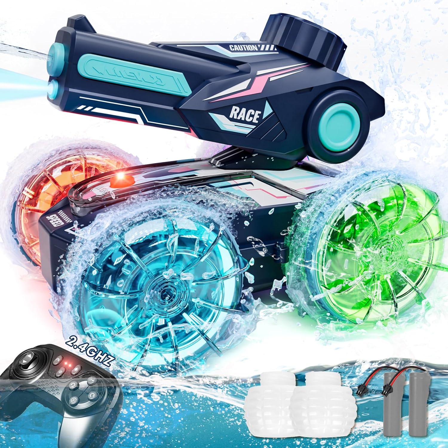 Amphibious Remote Control Car, 4WD RC Cars for Boys Age 8-12 with Water Gun, Remote Control Boat for Kids, 2.4 GHz