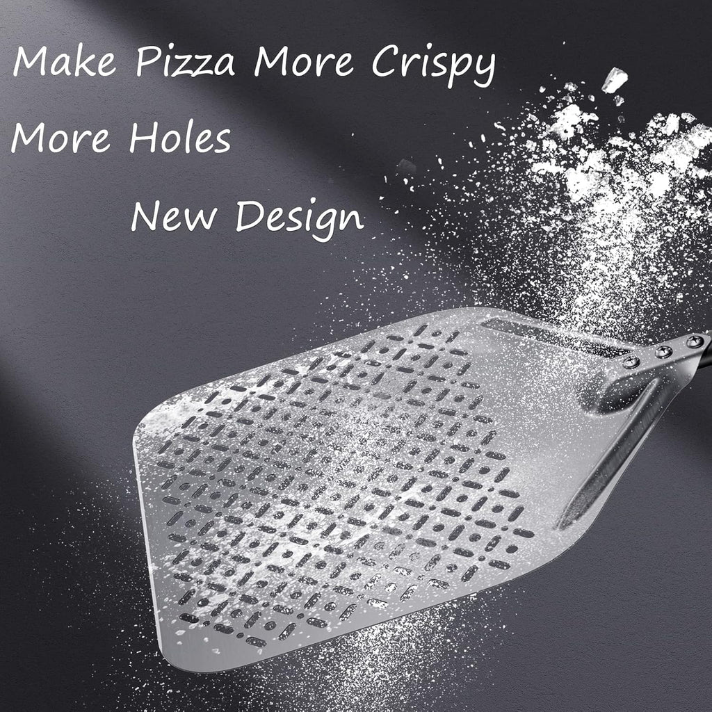 12 Inch Rectangular Pizza Peel, 12" x 14" Perforated Anodized Aluminum Pizza Turning Peel, Pizza Turning Paddle, 28.4