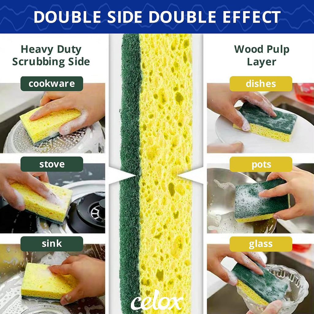 12-Pack Dish Sponges Kitchen, Green and Yellow