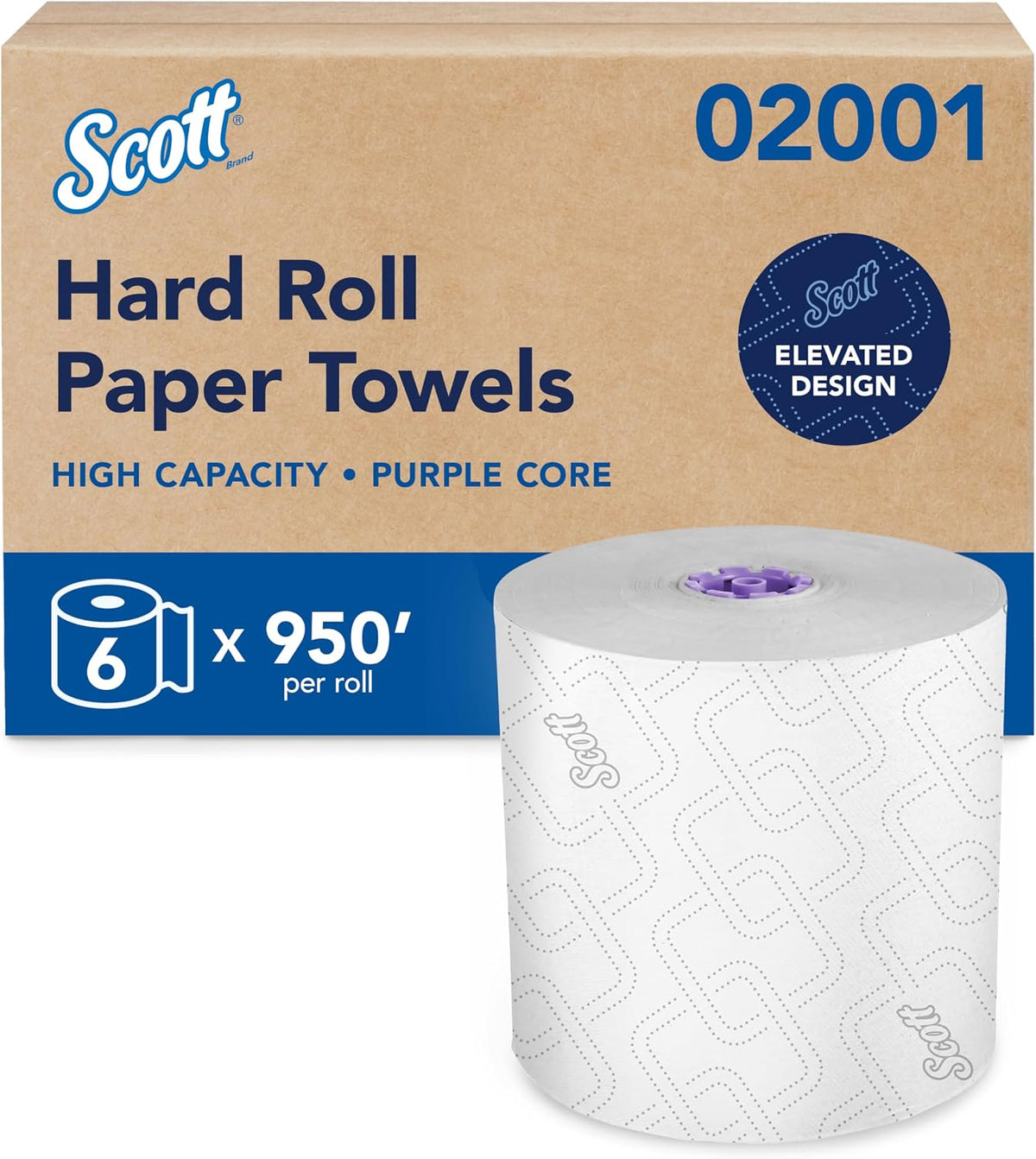 Hard Roll Paper Towels, Bulk, 6 Rolls x 950' (02001)