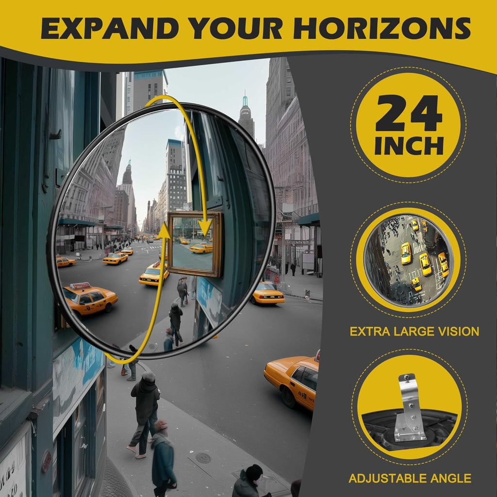 24” Convex Mirror, Corner Mirror Blindspot for Wall, Adjustable Wide Angle View Security Mirror, Convex Safety