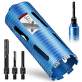 4" Dry Core Drill Bit, 5/8"-11 Thread, with 3 Adapters Included: SDS Plus, SDS Max and 1/2" Hex Shank - 9.5" Drilling
