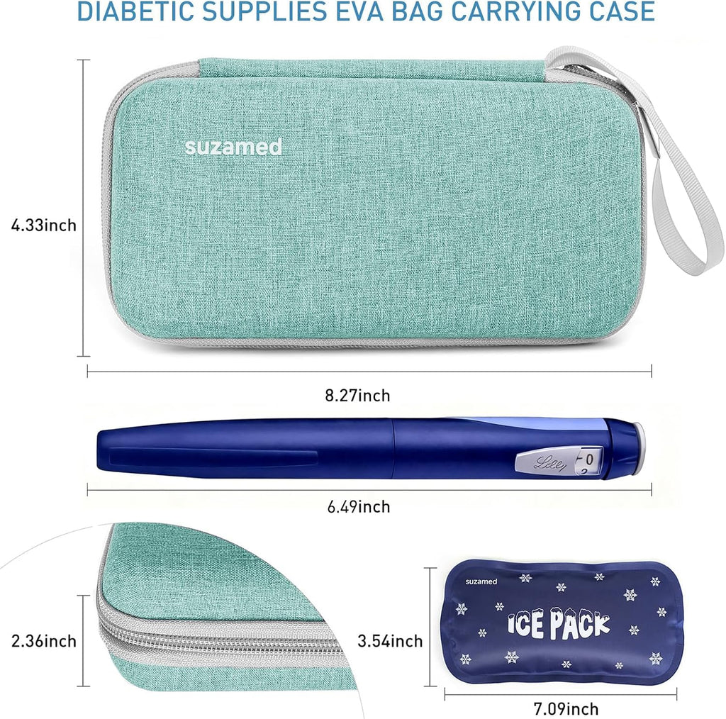 Insulin Cooler Travel Case, 2x150g Ice Pack TSA Approved, Green