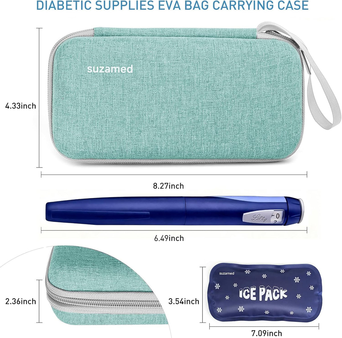 Insulin Cooler Travel Case, 2x150g Ice Pack TSA Approved, Green