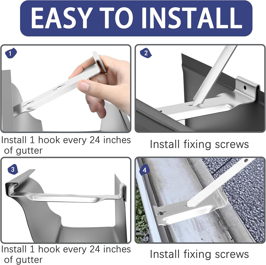 15 Sets 5 Inch Aluminum Gutter Hangers with 9.5 Inch Straps and Rust-Resistant Screws, Gutter Brackets for Eavesless