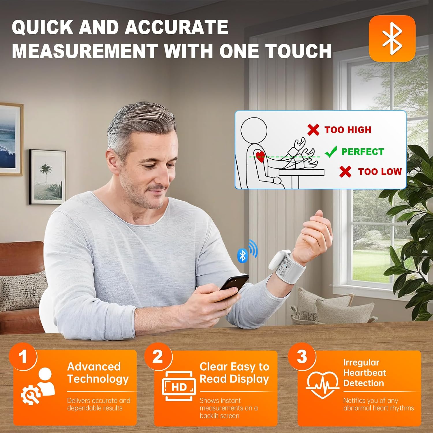Blood Pressure Monitor Bluetooth Compatible for iOS & Android BP Machine 199x2 Readings Wrist Cuff 5.31-8.46 inch