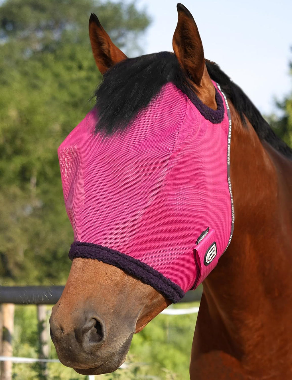 All Round Mesh Horse Fly Mask UV Protective with Fleece Padded Edging Magenta L