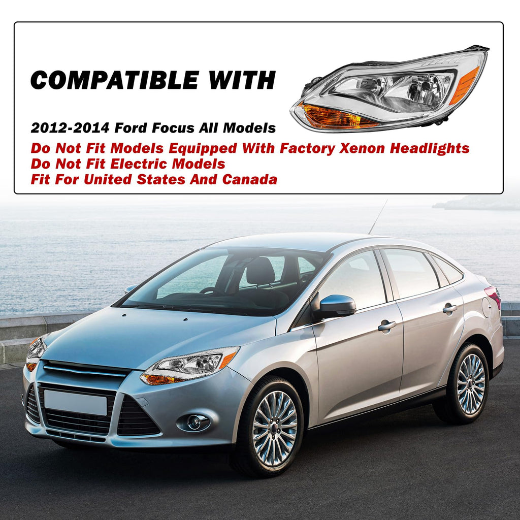 Halogen OE Style Headlight Assembly Fit for 2012-2014 Ford Focus