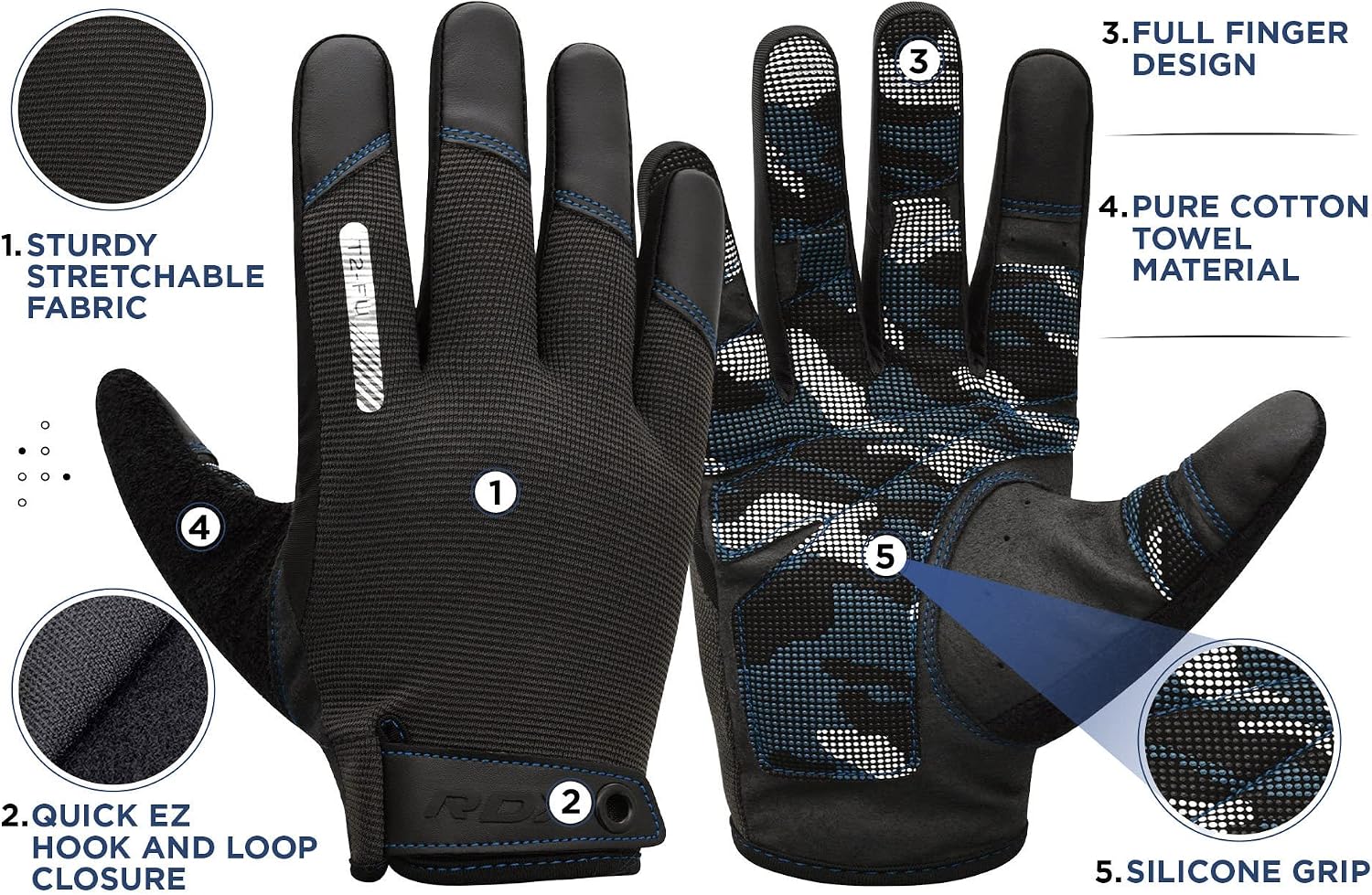 Weight Lifting Gloves with Wrist Support -Touch Screen Full Finger Gym Workout, Breathable Anti Slip Padded Grip, Men