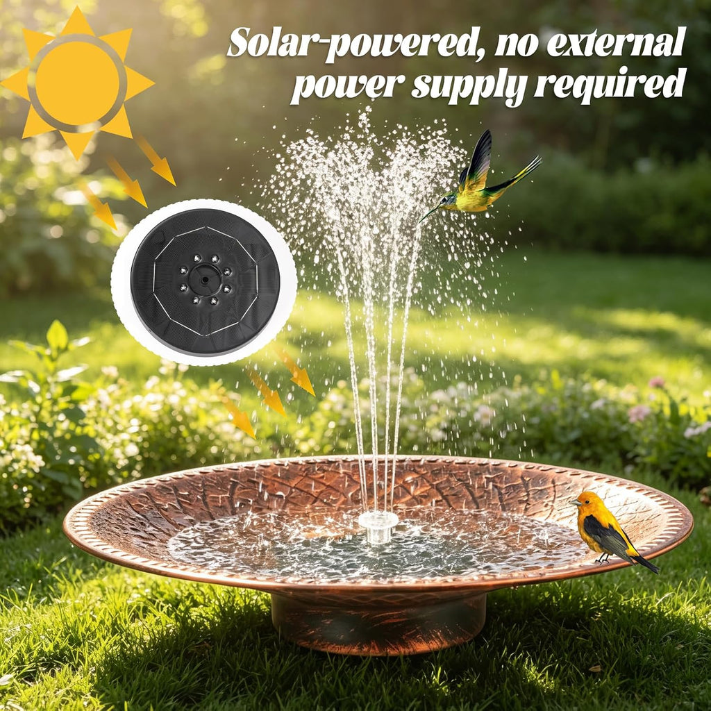19.6" Large Bird Bath with Solar Fountain, LED & Battery Metal Birdbath