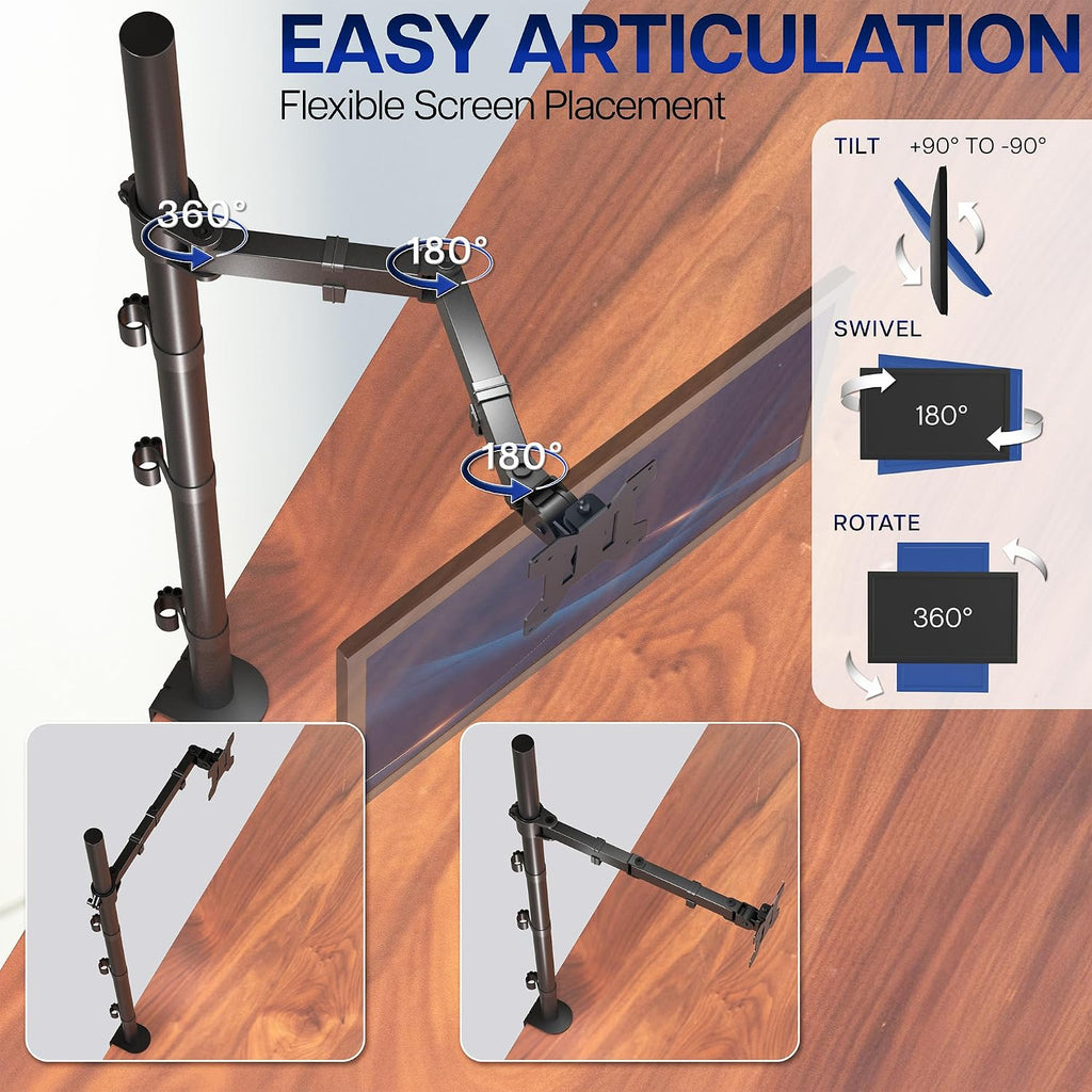 Extra Tall Single Monitor Desk Mount, 39 inch Pole VESA Stand for 13 to 32 inch Screens and up to 38 inch Ultrawides