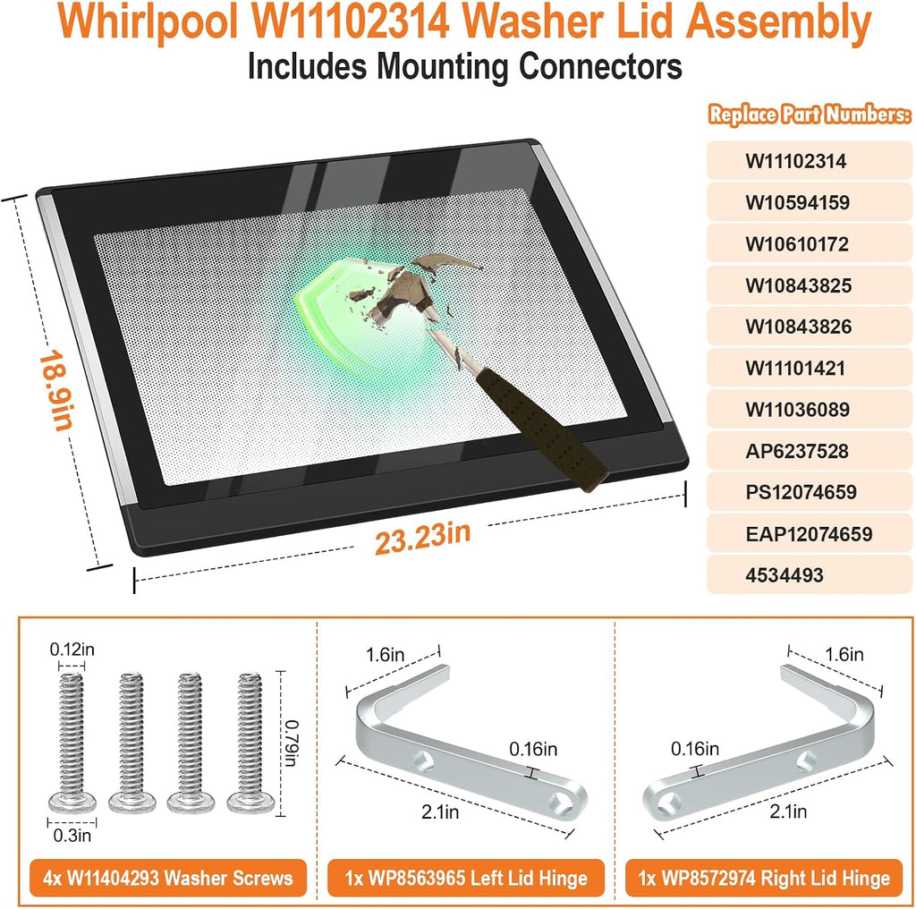 Upgraded W11102314 Washer Lid For Whirlpool Washing Machine Lid Replacement