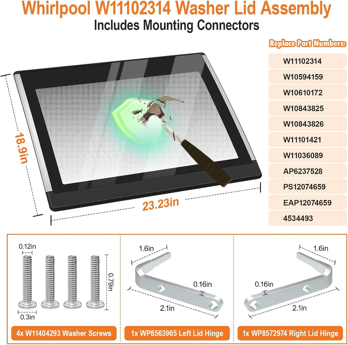 Upgraded W11102314 Washer Lid For Whirlpool Washing Machine Lid Replacement