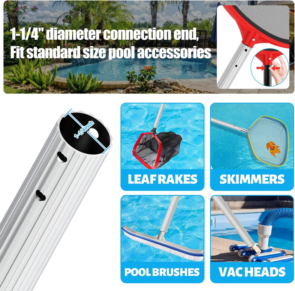Professional 15 Foot Swimming Pool Pole Telescopic Aluminum Fits Pool Net Skimmer Rake Vacuum Head Brush Cleaning