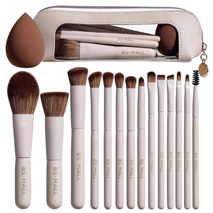 14 Pcs Makeup Brushes Set with 1 Pcs Makeup Sponge – Essential Foundation Powder Concealers, Eye Shadows, Blush