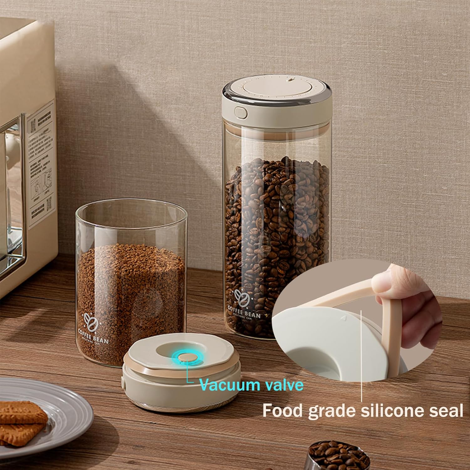 Coffee Bean Storage Container with One-way Valve Airtight Lid Date Tracker for Coffee and More Food Fresh and
