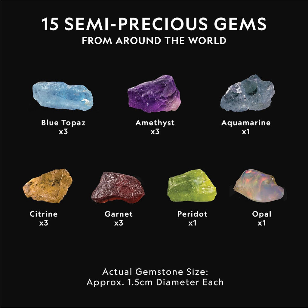 National Geographic Semi-Precious Gemstone Dig Kit for Kids - 15 Real Gems Including Amethyst, Garnet, Opal, Blue