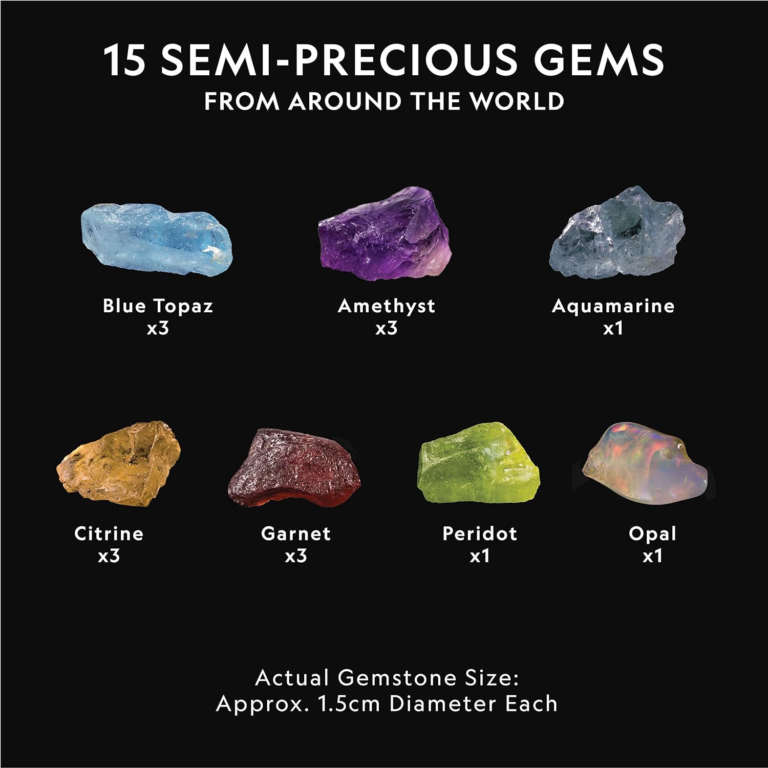 National Geographic Semi-Precious Gemstone Dig Kit for Kids - 15 Real Gems Including Amethyst, Garnet, Opal, Blue