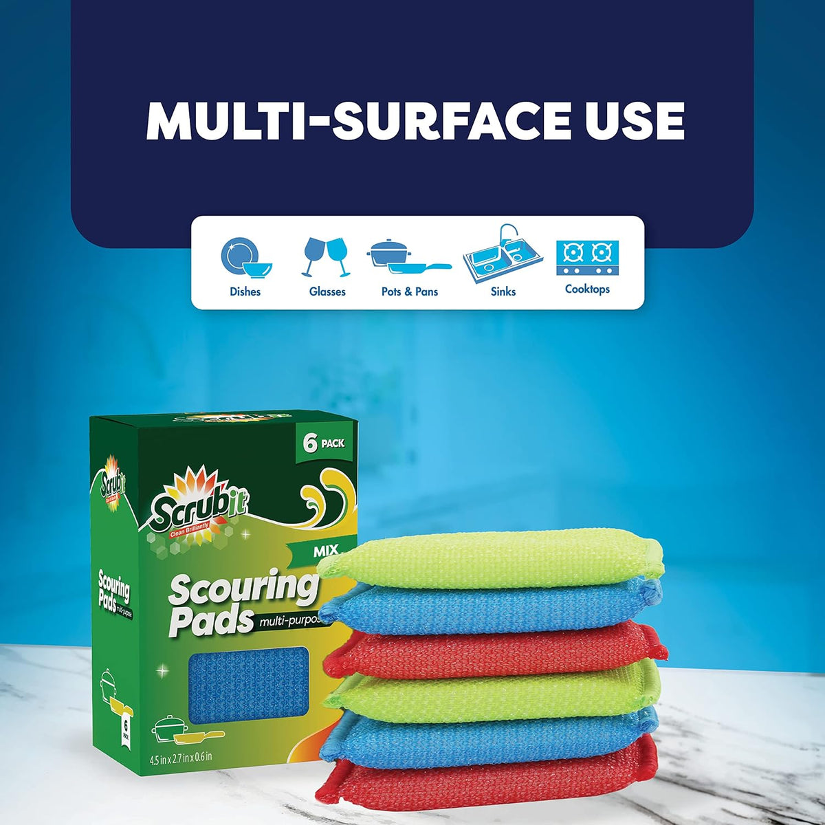 Multi-Purpose Scouring Pad - Non-Scratch Cleaning Sponges for Pots, Pans, Dishes, Utensils & Non-Stick Cookware
