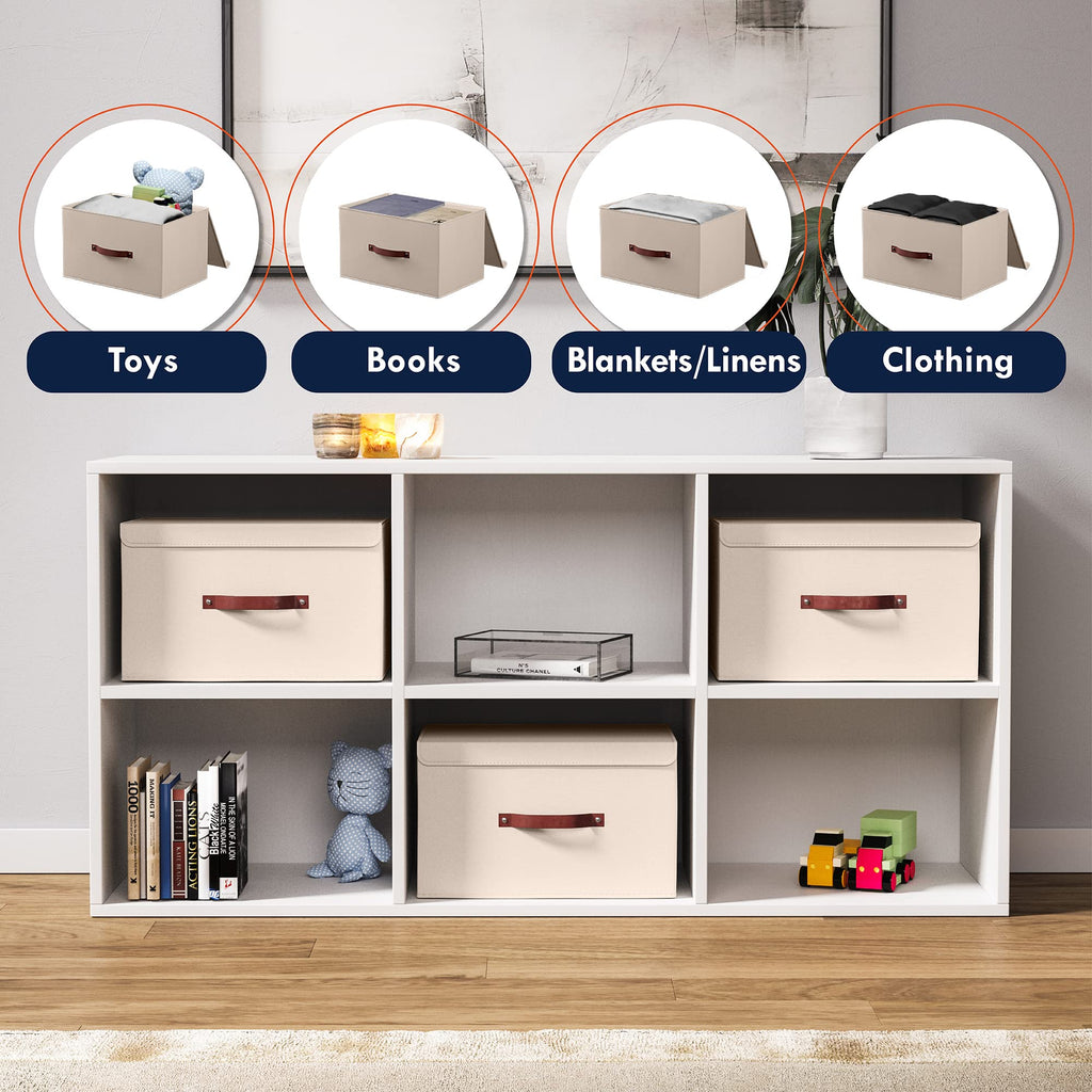 3 Pack Collapsible Storage Bins with Lid, 15x10x9, Beige