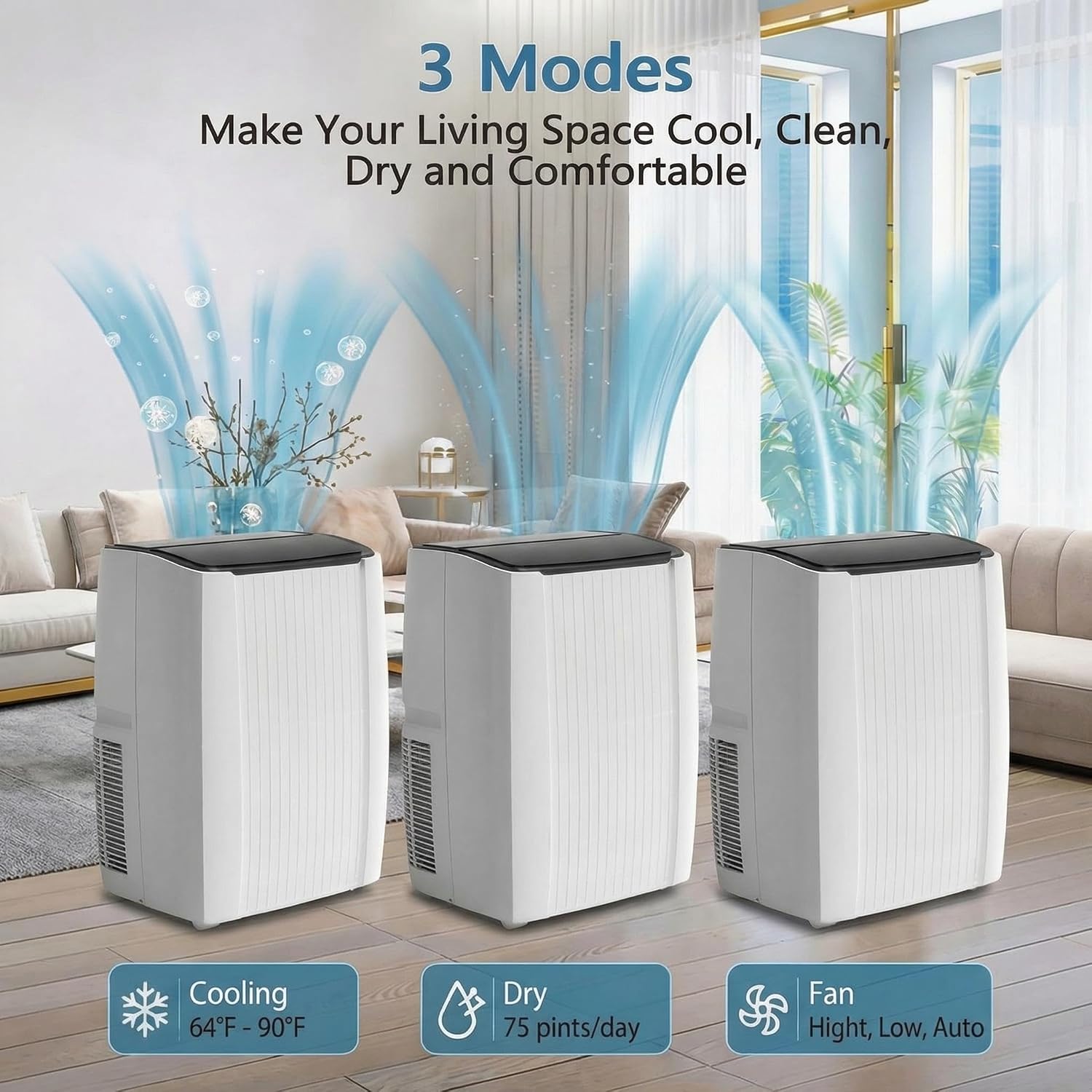 Portable Air Conditioner, 14000 BTU Portable AC Unit with Dehumidifier, Fan and Remote Control, Energy Efficient
