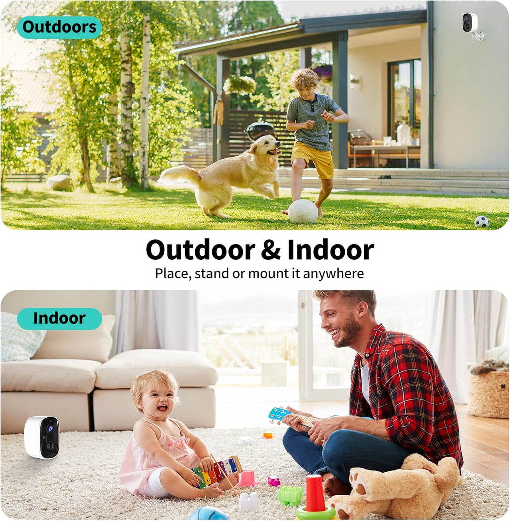 Security Cameras Wireless Outdoor,2K Indoor WiFi Wireless Cameras,Outside Battery Powered Camera for Home Security,AI
