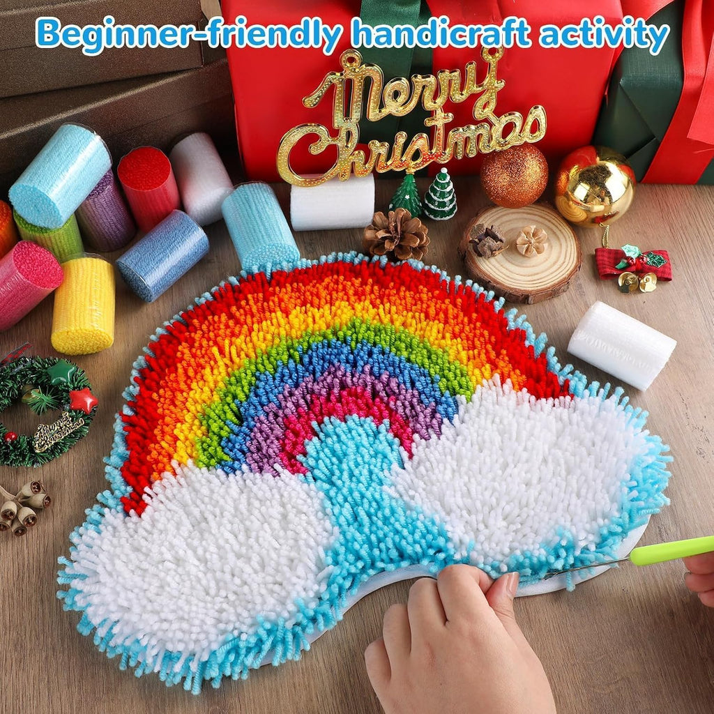 Rainbow Latch Hook Mini Rug Kit Rainbow DIY Valentine Craft for Kids Adults Beginners Making Your Own Crochet Carpet