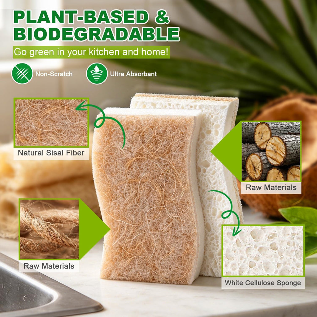 Kitchen Dish Sponges, 24 PK Non Scratch Natural Sponge for Dishes
