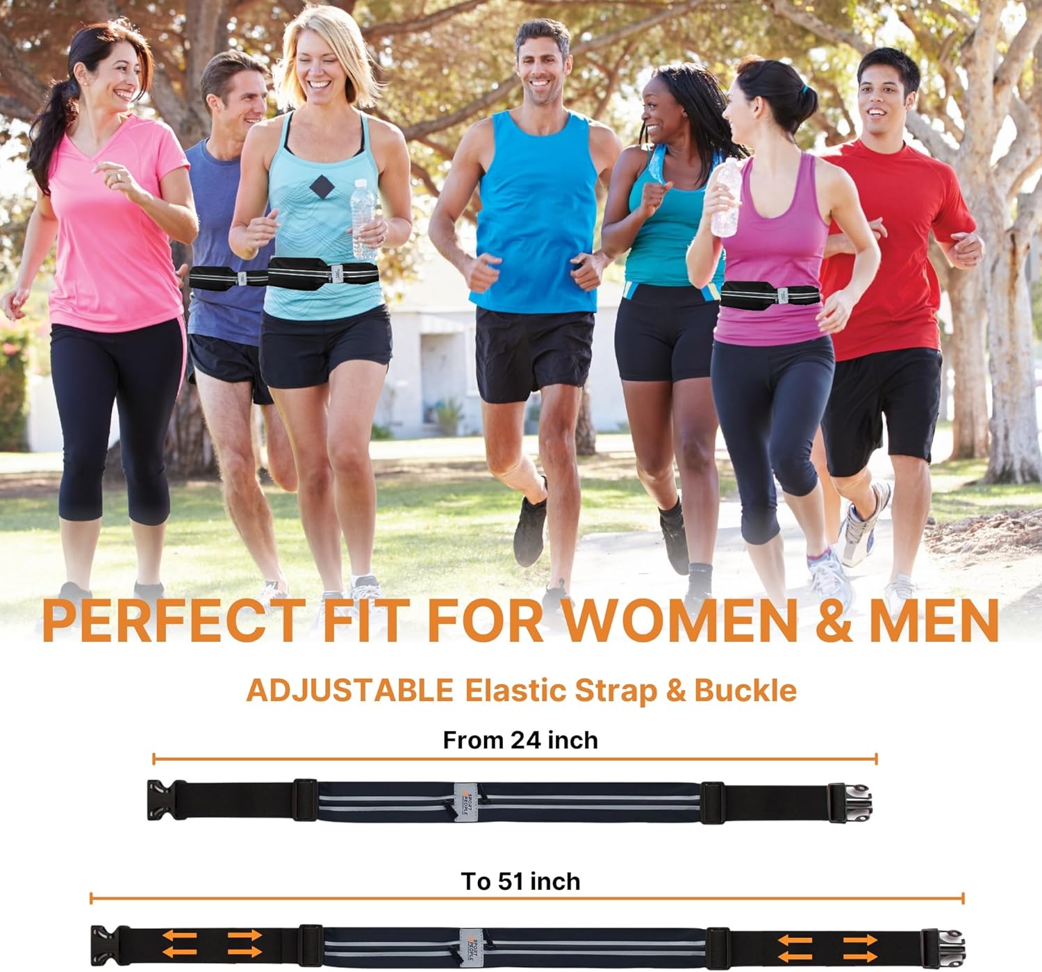Running Belt for Women and Men, Waterproof Phone Holder for Running, Reflective 2-Pocket Waist Pack for Storing