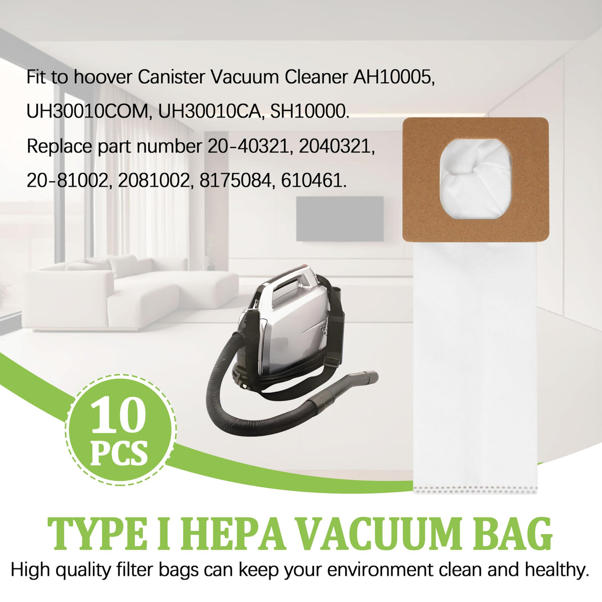 Type I Vacuum Bags for Hoover Platinum Canister Vacuum Cleaner 10 Pack