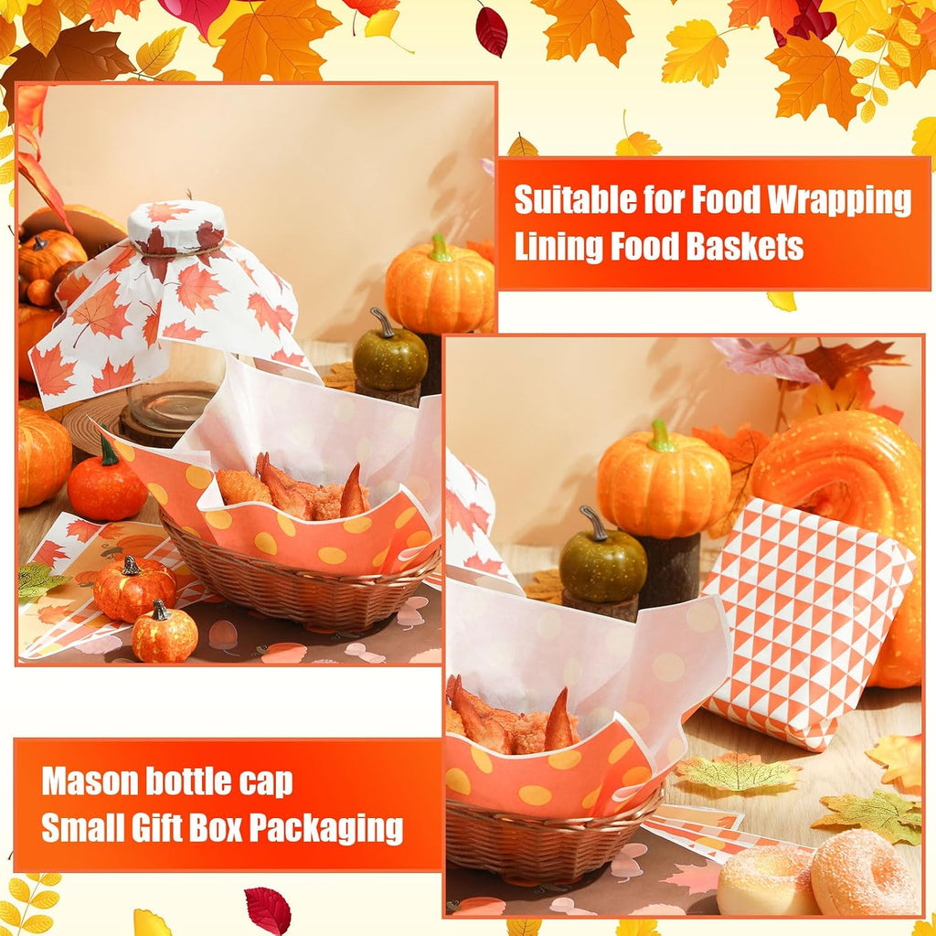 300Pcs Fall Deli Paper 12x12 Wax Parchment Waterproof Sheets for Food