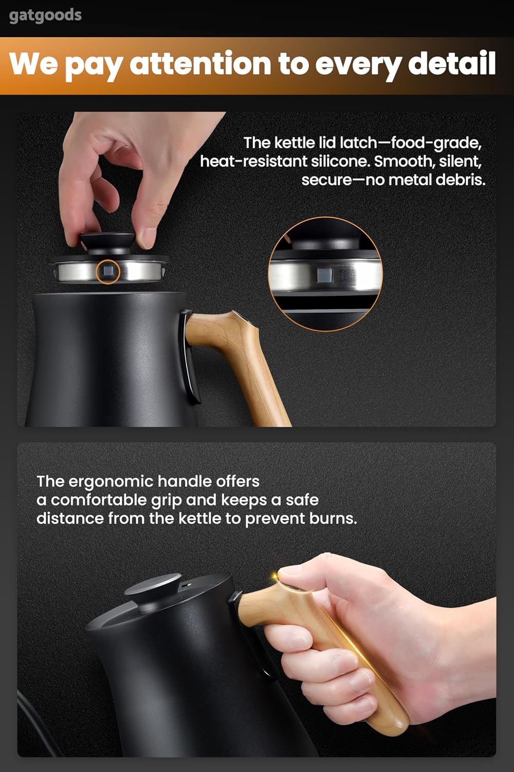Electric Gooseneck Kettle – Precise Temperature Control, 1200W Fast Boil, Keep Warm Feature, Ideal for Pour-Over