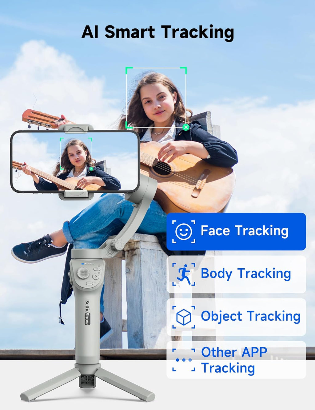 Gimbal Stabilizer for Smartphones, 3-Axis Phone Gimbal, Intelligent Gimbals with Face/Object Tracking, Portable and
