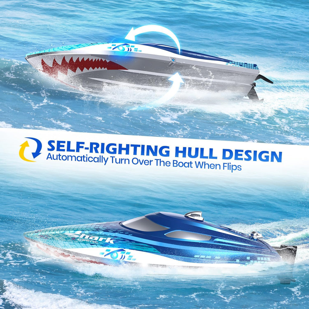 High-Speed RC Boat, 20+ MPH, Fast Remote Control Shark Racing Boat | Full Proportional, 2.4GHz Speedboat with LED