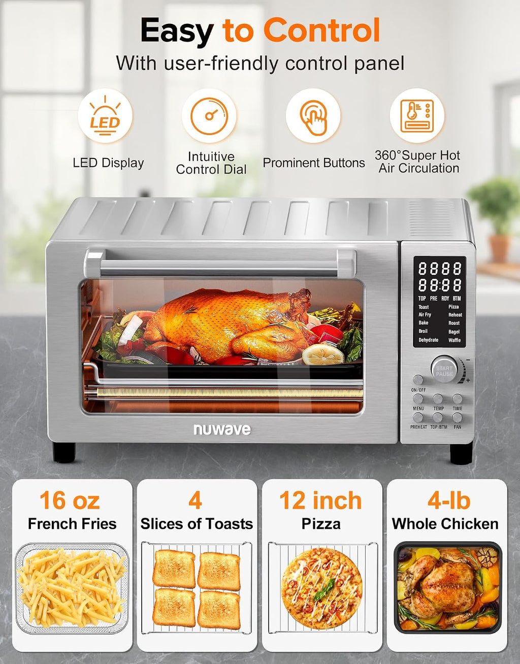 Bravo Pro Smart Air Fryer Toaster Oven Countertop Combo | 10-in-1 Cooking Functions, 1800W, 50-450°F, 21-Qt