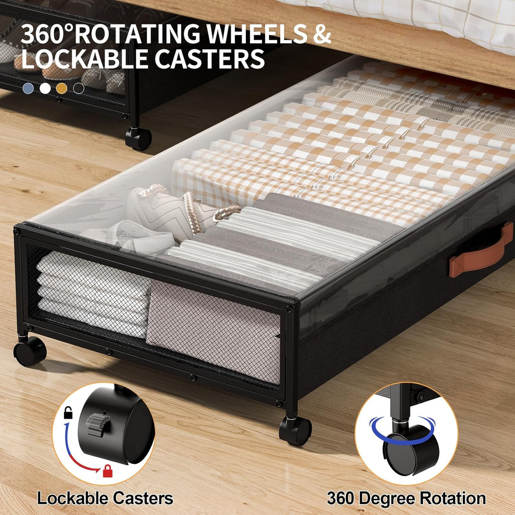 Under Bed Storage Containers with Wheels Large Underbed Shoes Blankets Clothes Toy Storage Drawers for College Dorms