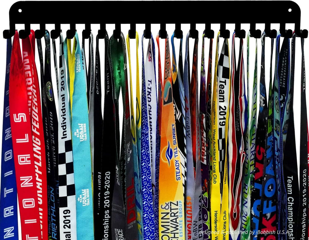 Premium Medal Display Hanger Never Give Up with 20 Hooks,Medal Hanger Display For Wall with 16inchL,race medal