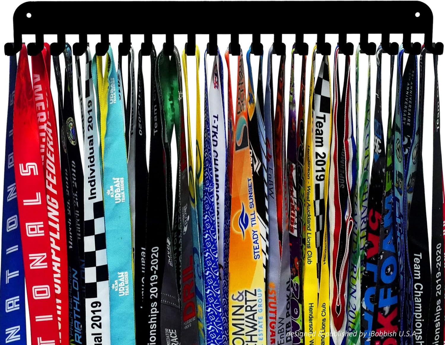 Premium Medal Display Hanger Never Give Up with 20 Hooks,Medal Hanger Display For Wall with 16inchL,race medal