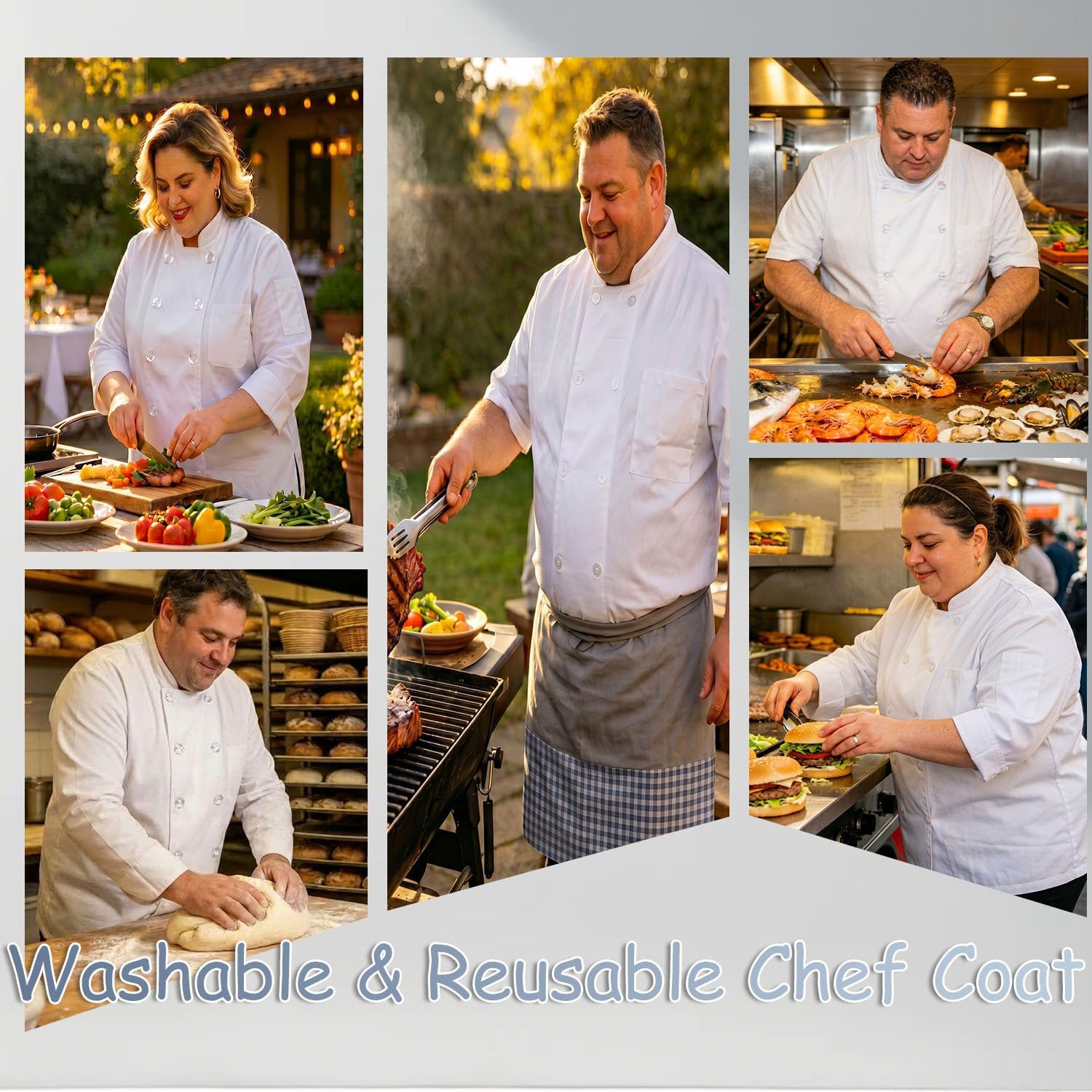 Plus Size Chef Coat Short Sleeve for Big and Tall Chef, Camisas de Chef Para Hombre Talla Grande, Big Size Only.