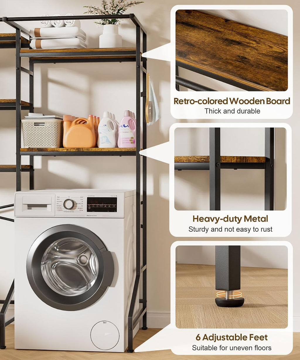 Over The Washer and Dryer Storage Shelf: 5-Tier Heavy Duty