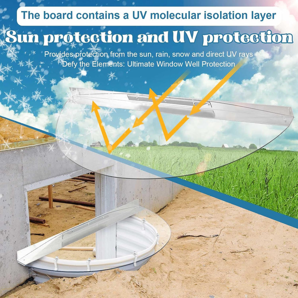 39" W x 16" L Sloped Heavy Duty Egress Window Well Covers with Rust-Free Aluminum Bracing UV Resistant Clear