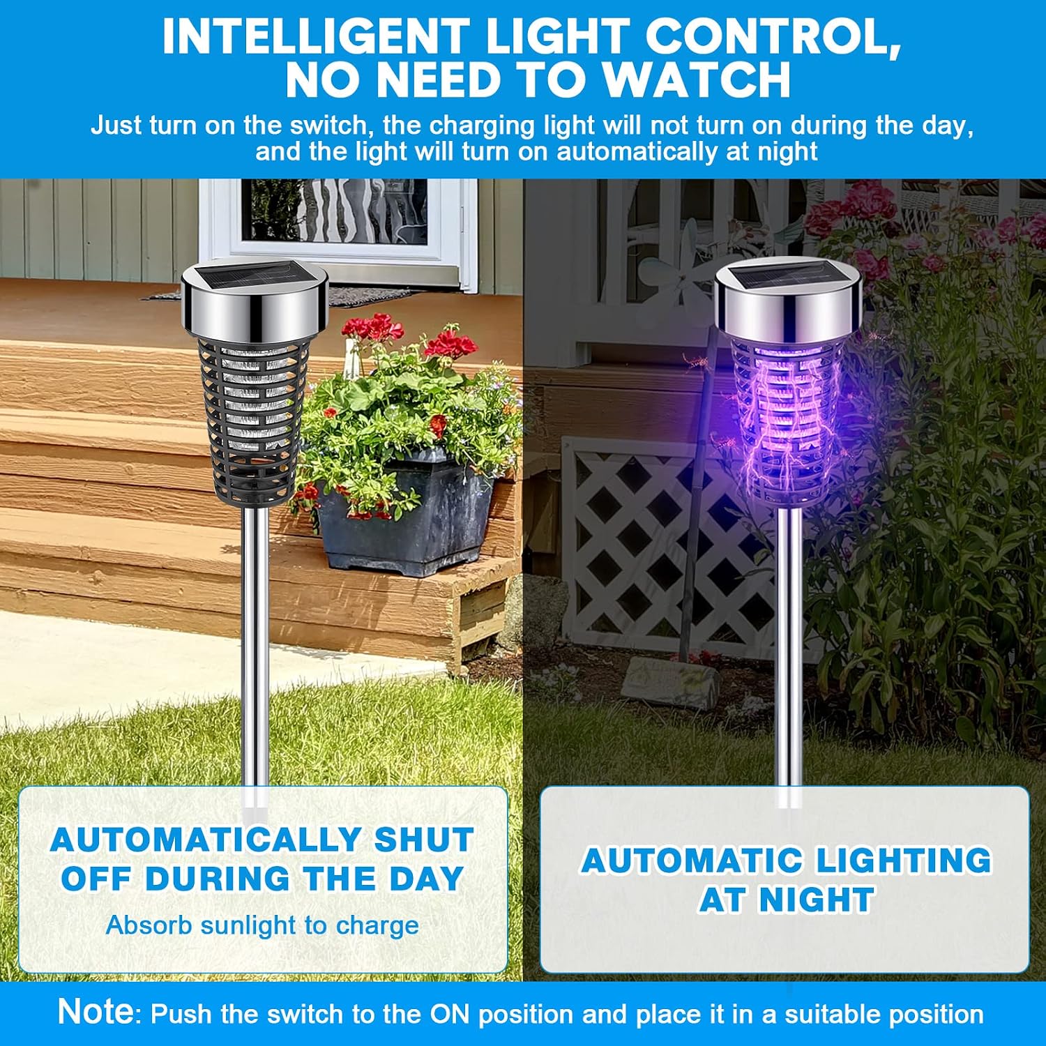 4 Pack Outdoor Solar Bug Zapper,Purple Light,Silver | Mosquito Repellent, Solar Powered, Waterproof, LED Light Lamp