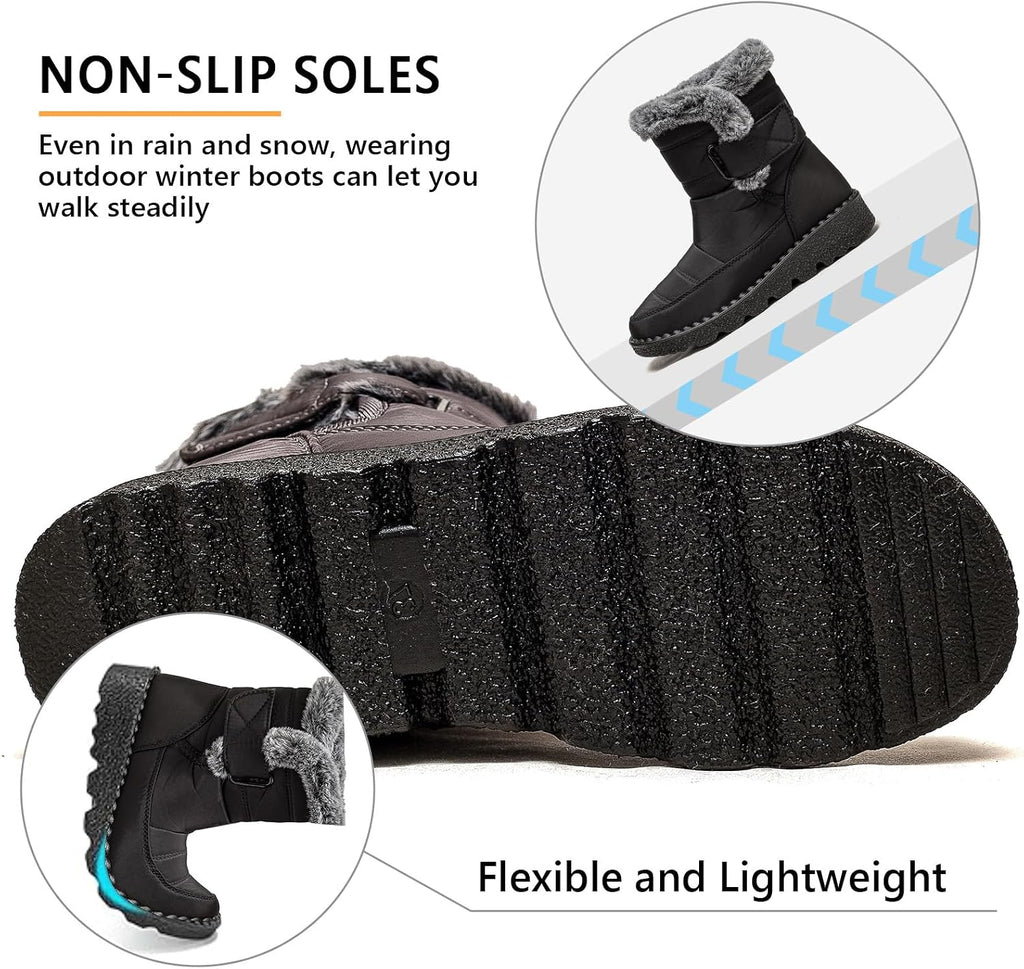 Snow Boots,Waterproof,Warm Plush Lined Mid-Calf Winter Boots with Non-Slip Outsole for Cold Weather