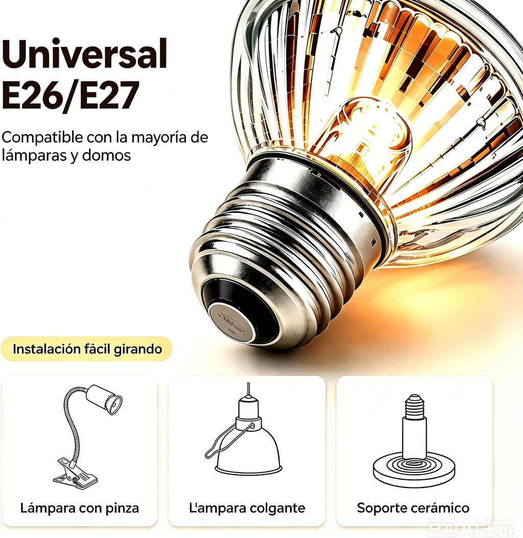 4-Pack 50W Reptile Heat Lamp Bulb, UVA UVB Full Spectrum Turtle Basking Bulb, Reptile Habitats Tank Accessories