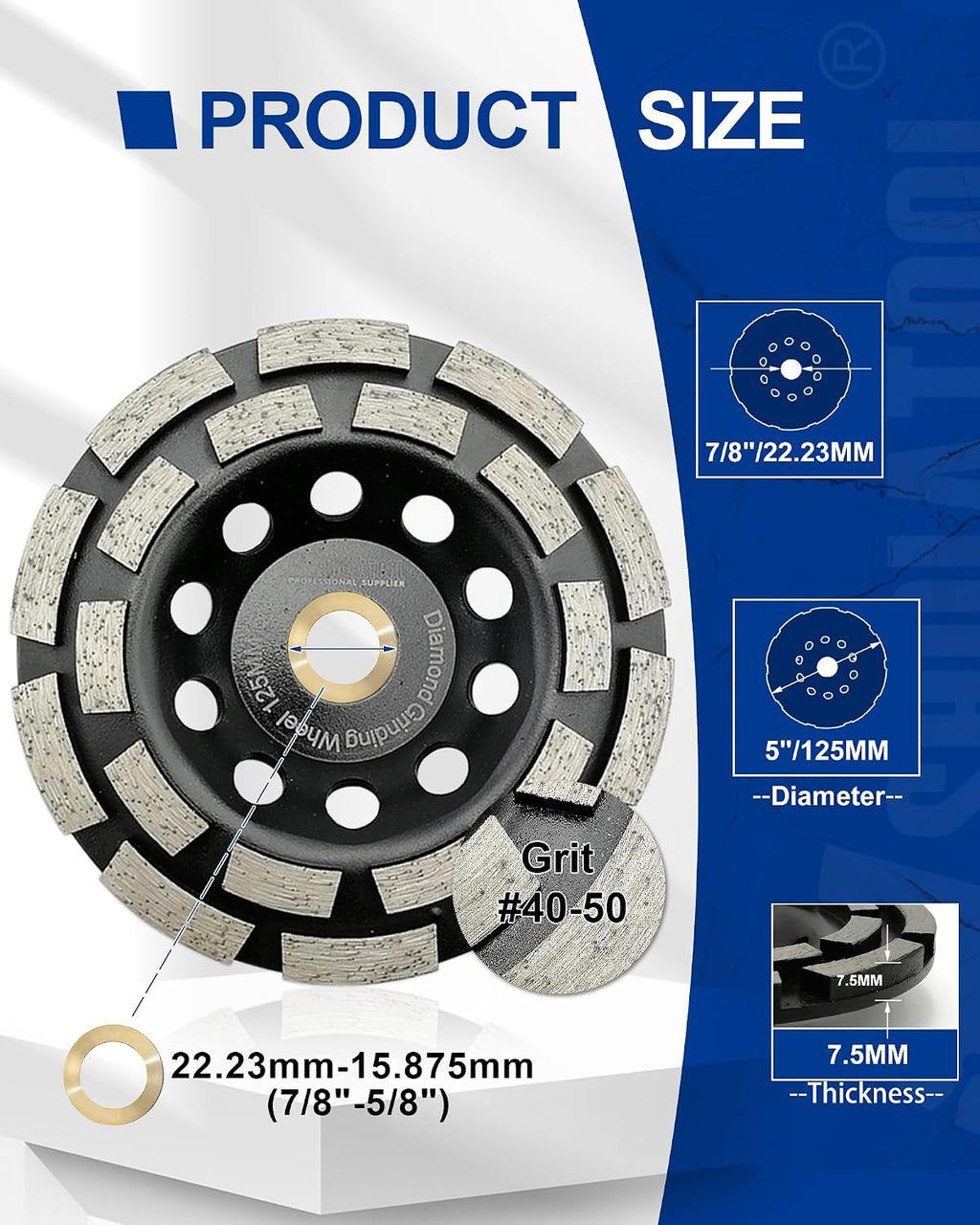 SHDIATOOL 5-Inch Double Row Diamond Grinding Cup Wheel for Concrete