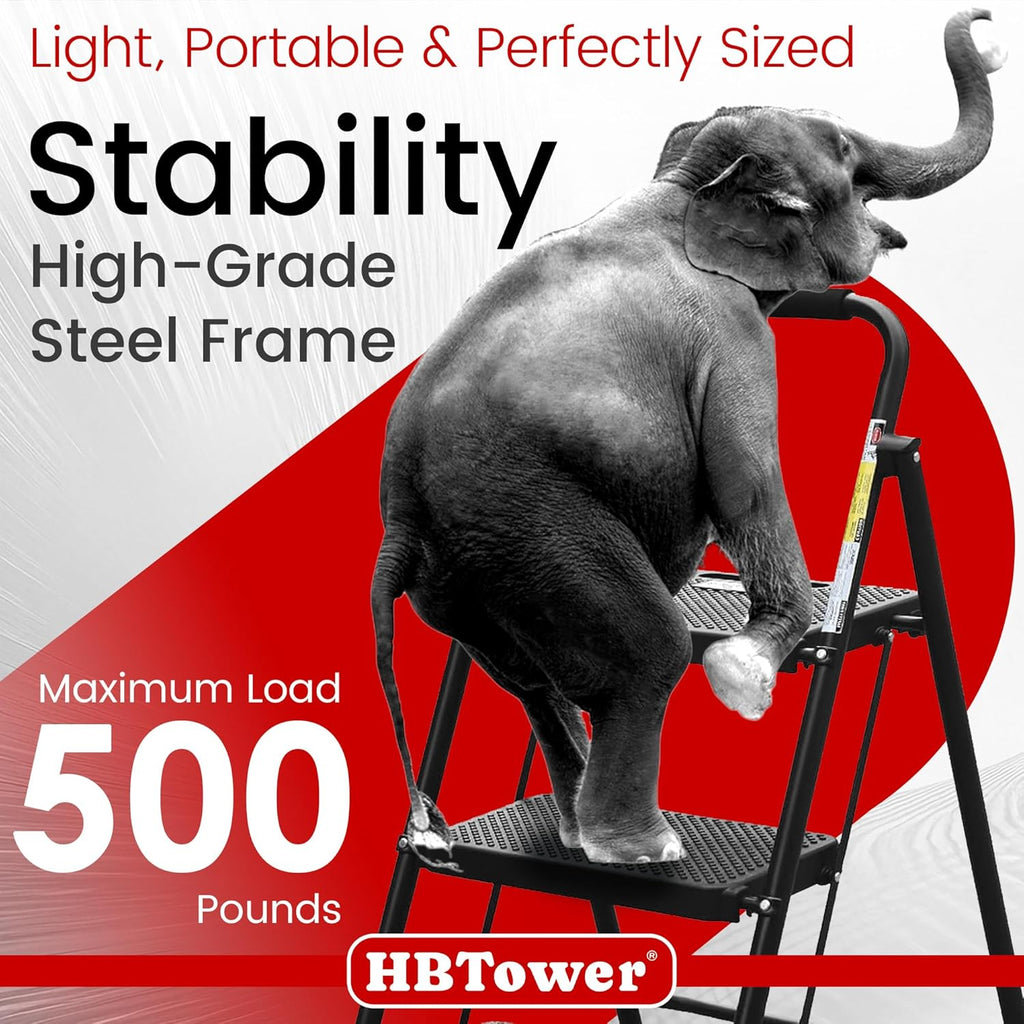 Step Ladder, Folding Step Stool with Wide Anti-Slip Pedal, Sturdy Steel Ladder, Convenient Handrail, Lightweight
