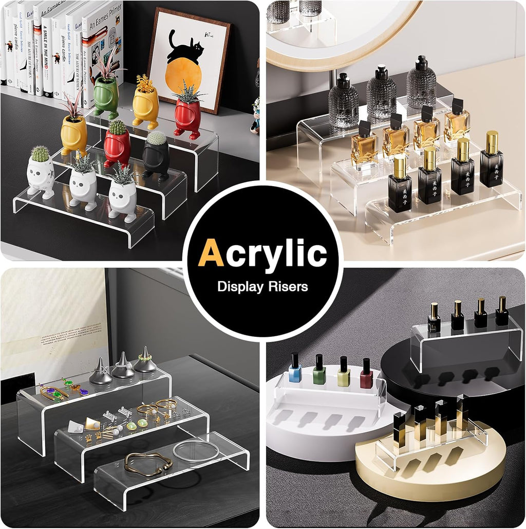 Acrylic Display Risers, 6 Pcs 12" Large Acrylic Risers Stand, 6Pcs 12" Large Acrylic Risers Thickened to 5mm Clear